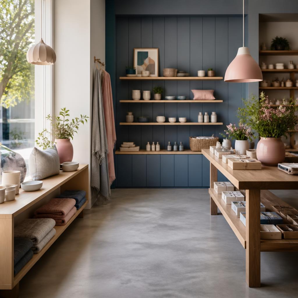 A neat boutique interior with clear floor space and welcoming light