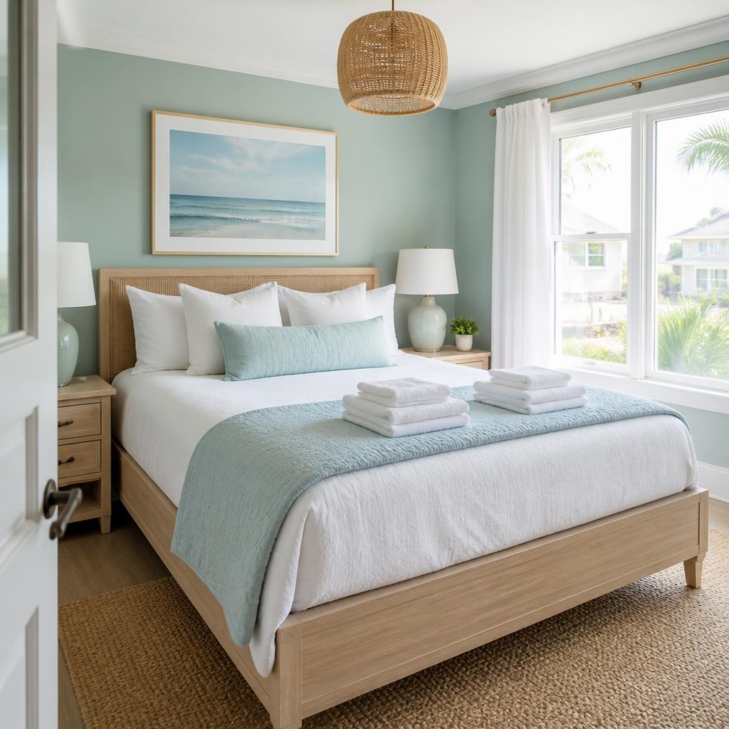 A welcoming guest bedroom with neatly folded linens